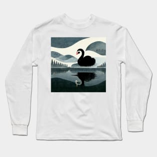 Graceful black swan swimming with reflection in the water. Long Sleeve T-Shirt